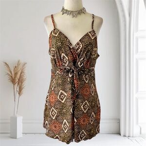 Y2K Ethereal Boho Tan Brown Gold Indie Paisley Babydoll Cami Camisole Top L
